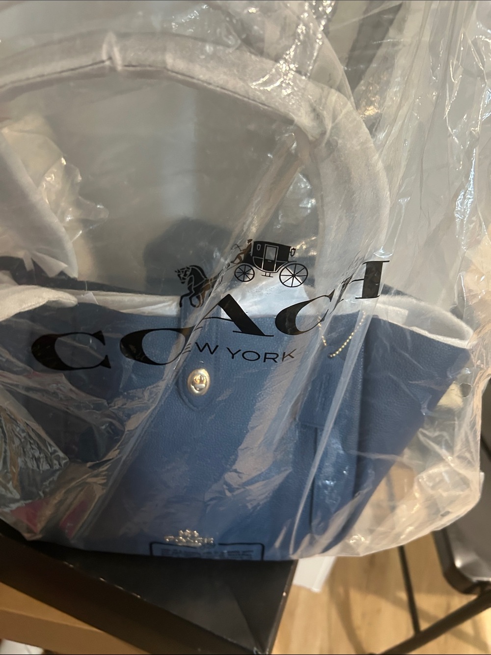Coach Navy Pebbled Leather Mini Tote with Gold Hardware
